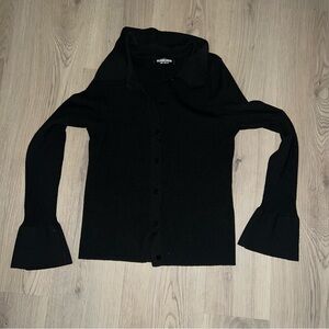 Fashion Union Black Button Front Sweater Flared Sleeve Knit Size 12